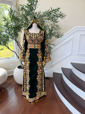 Velvet Green Embroidery Stone Beaded Thobe