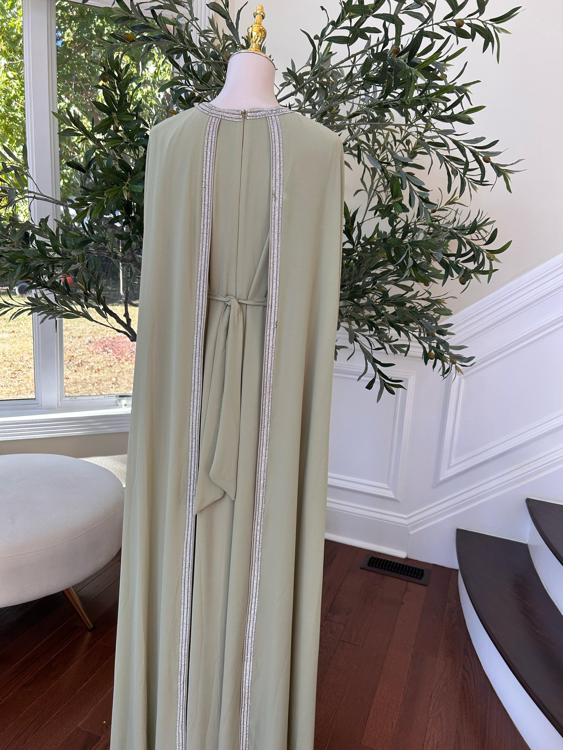Light Green Floral Kuftan Elegance