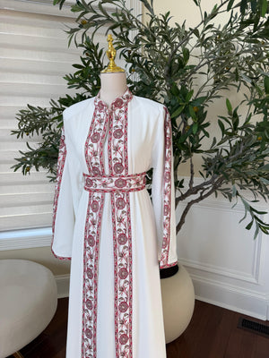 White Royale Red Tatreez Heritage Thobe