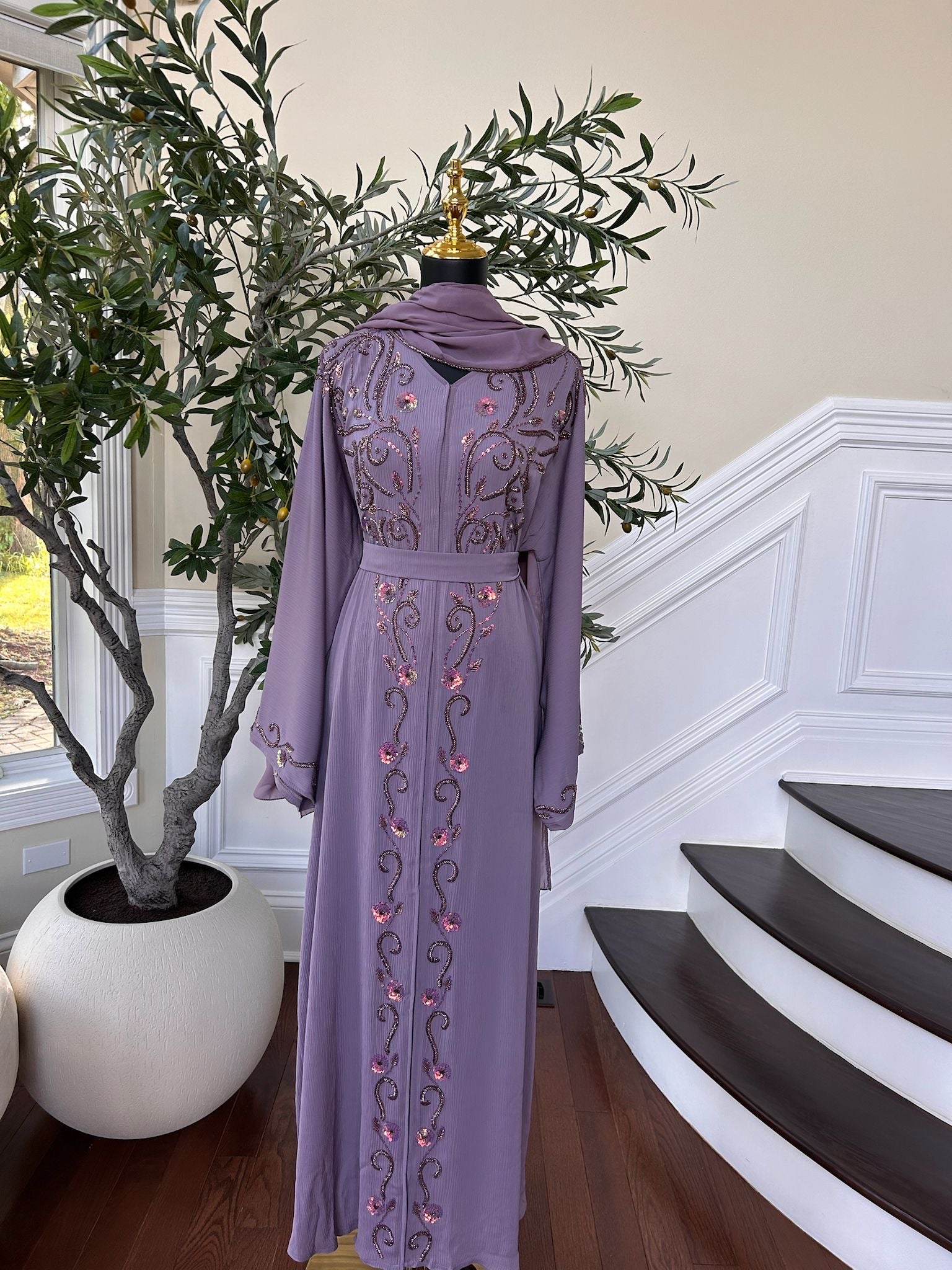 Purple Lavender Detail  Abaya