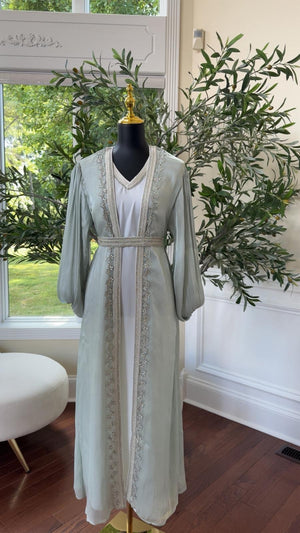 Sage Green Kuftan with Delicate Detail