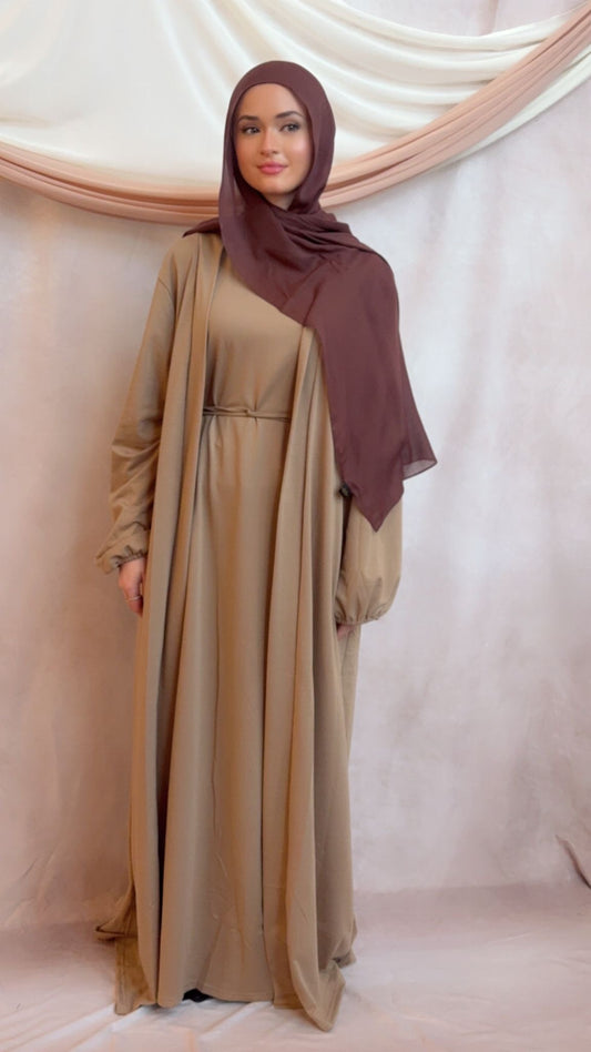 Tan Two Piece Abaya Set