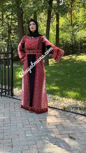 Red & Black Traditional Thoub Embroidery With Wide Sleeve -35