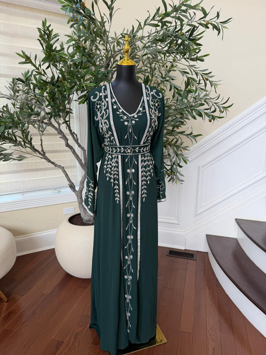 Emerald Green Beaded Rose Kuftan