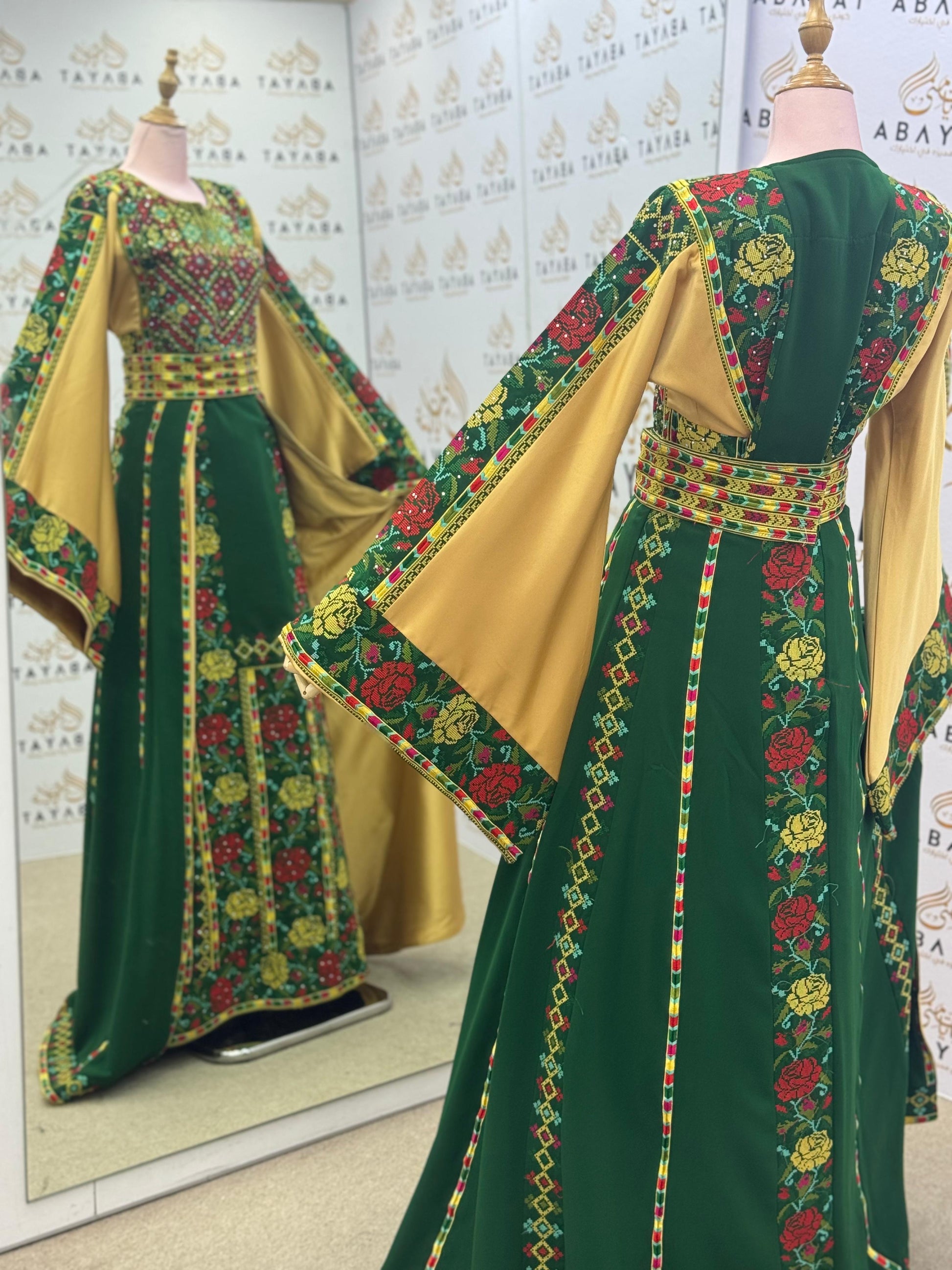 Emerald Royal Garden Thobe with Detached Overskirt