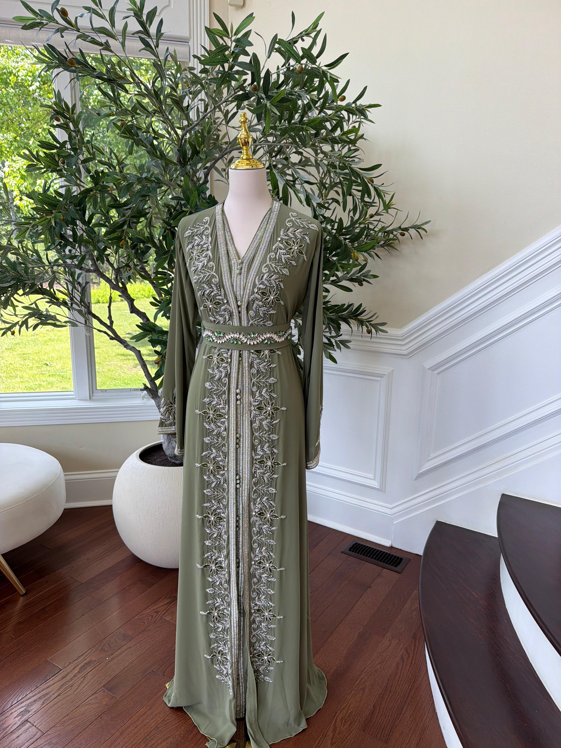 Olive Beaded Embroidery Kuftan