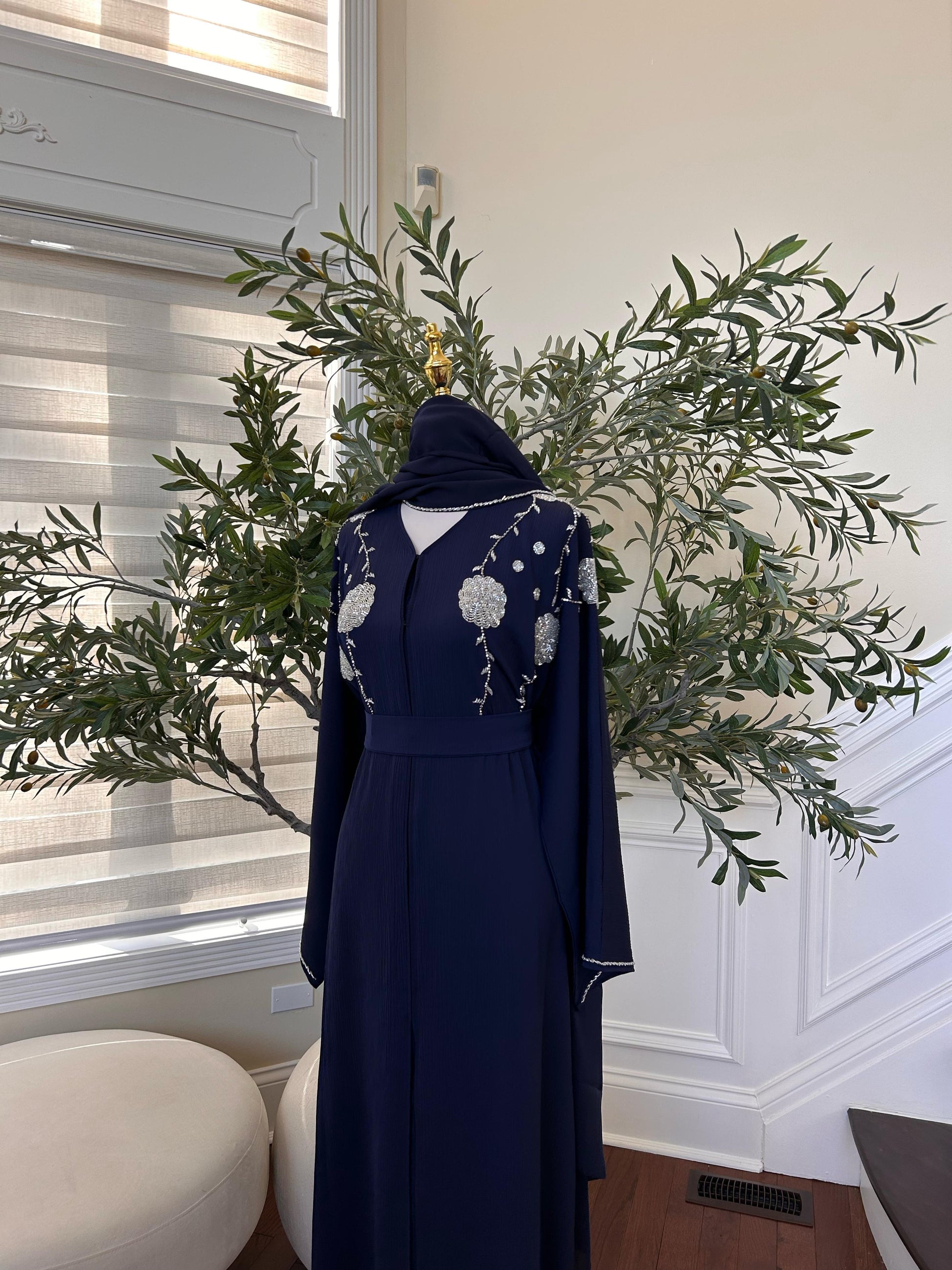 Blue Beaded Charm Abaya