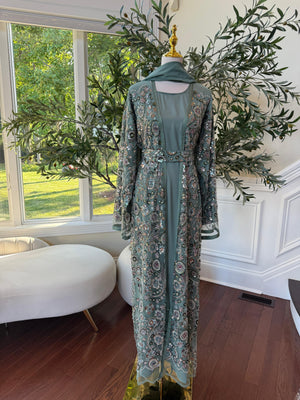 Ocean Sage Sequin Floral Abaya