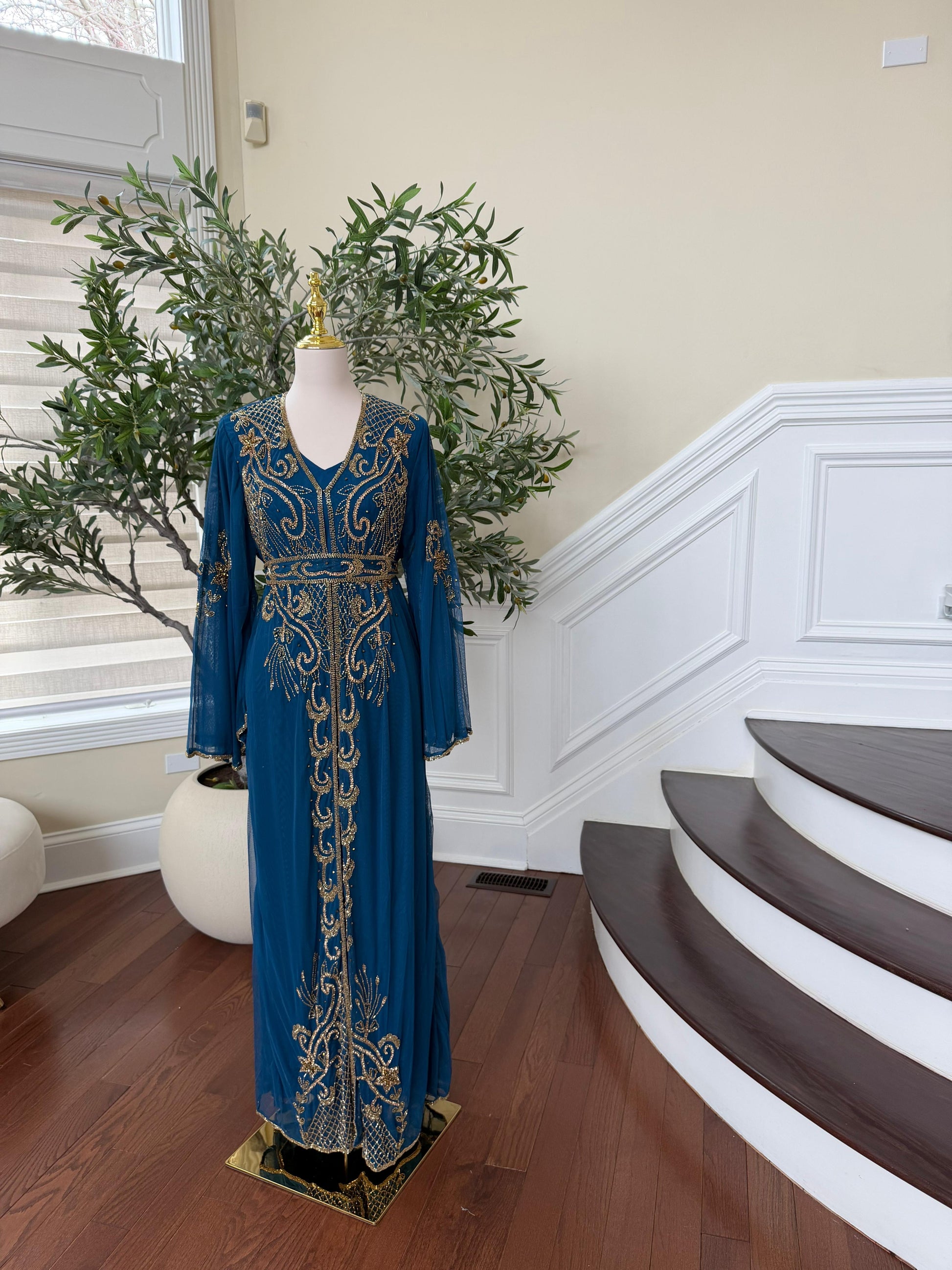 Turquoise Devine Golden Cardigan Abaya
