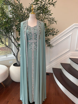 Mint Blue Silver Stone Elegance Kuftan