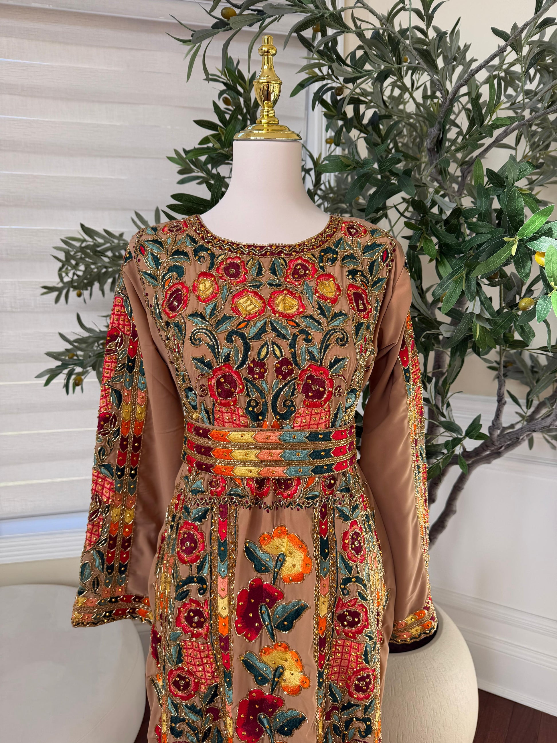 Tan Luxury Heavy Beaded Velvet Thobe