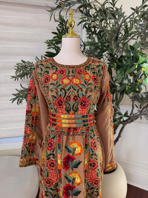 Tan Luxury Heavy Beaded Velvet Thobe