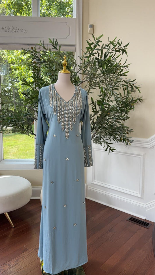 Sky Blue Glamour Kaftan – Embellished for Special Occasions