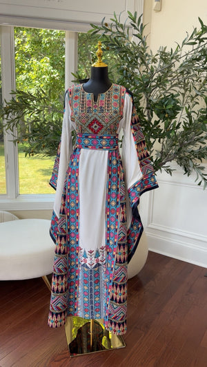 White Tatreez Embroidery Thobe/A