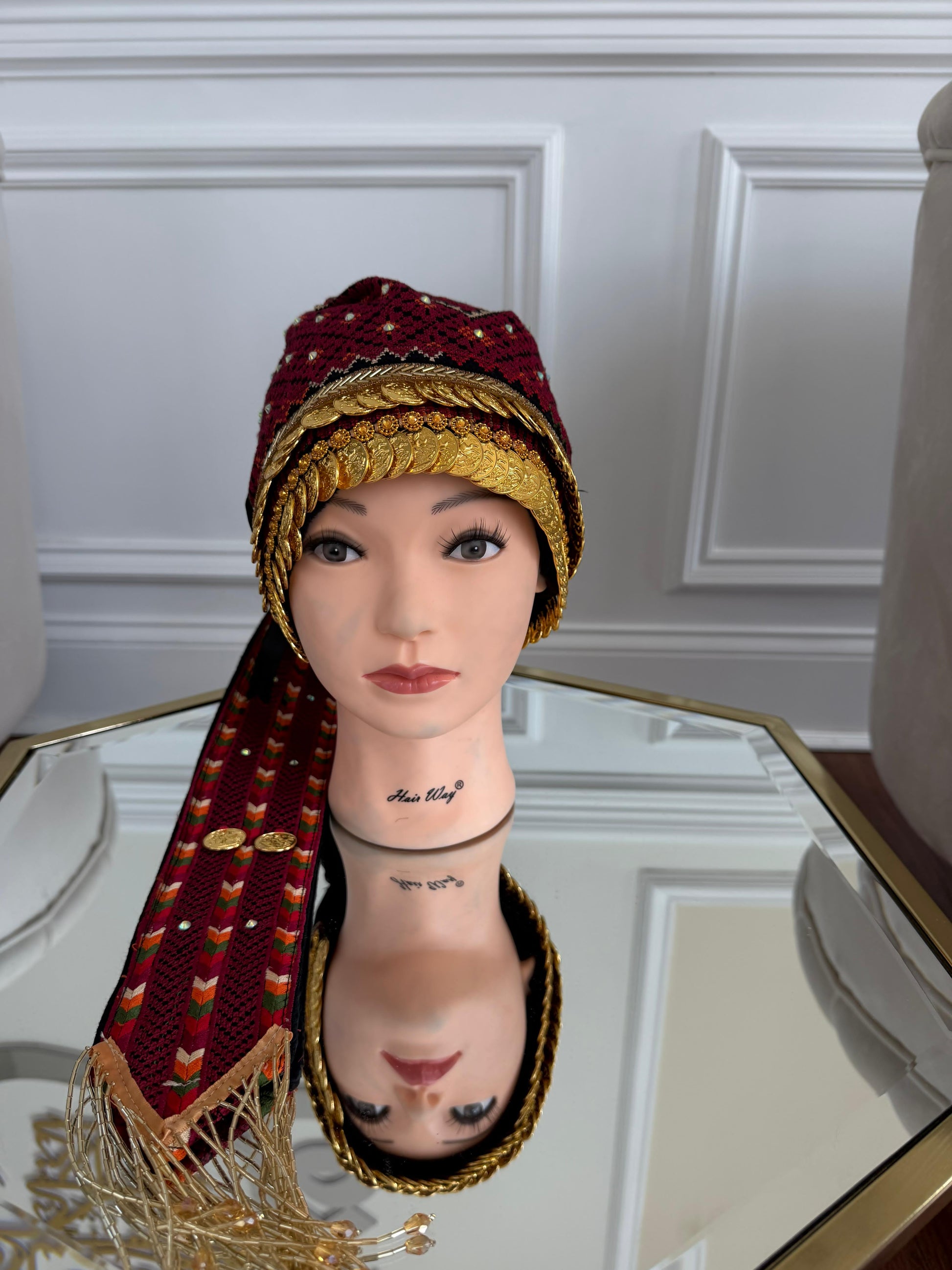 Traditional Tatreez Red Coin Head Piece