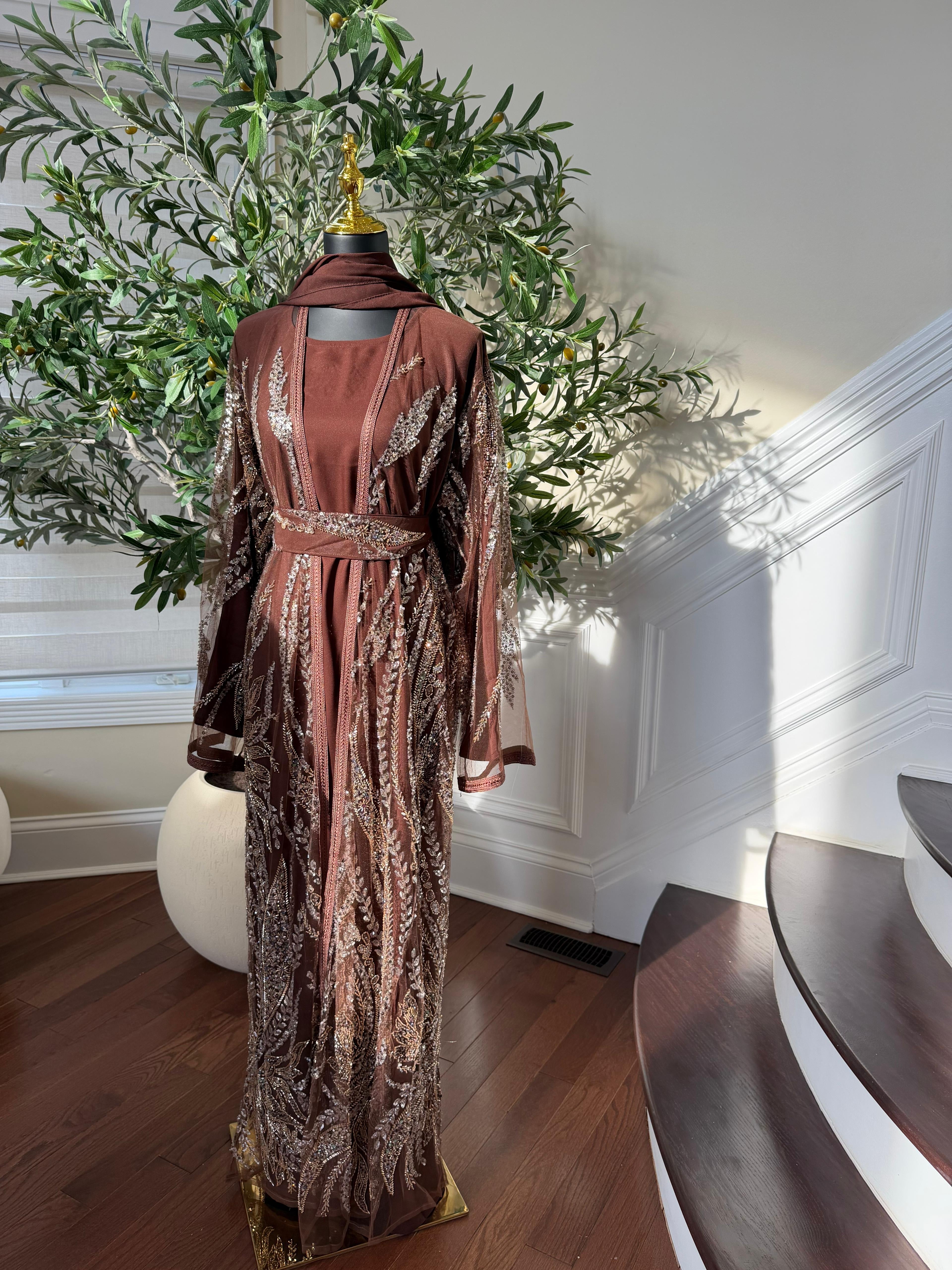 Mocha Sequin Two Piece Abaya