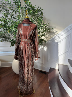 Mocha Sequin Two Piece Abaya