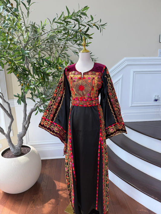 Black Embroidery Tatreez Red Thobe