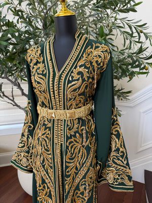 Golden Green Embroidery beaded Kuftan