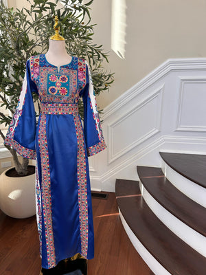 Blue Satin Embroidery Tatreez Thobe
