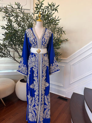 Royal Blue White Floral Detail Kuftan