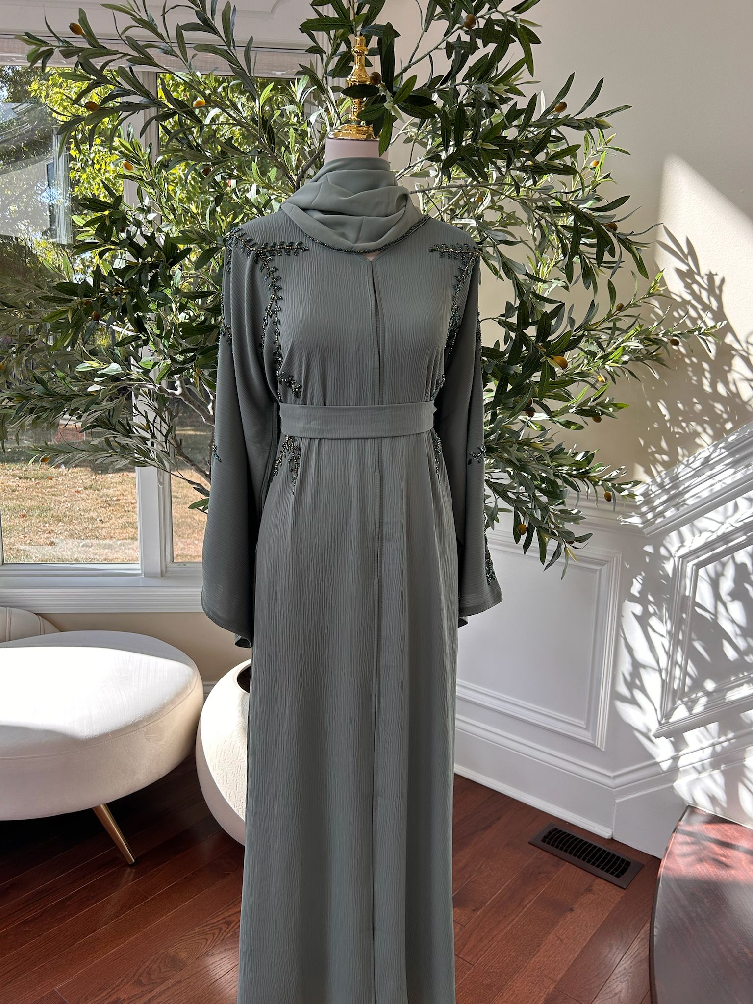 Mint Green Floral Charm Abaya
