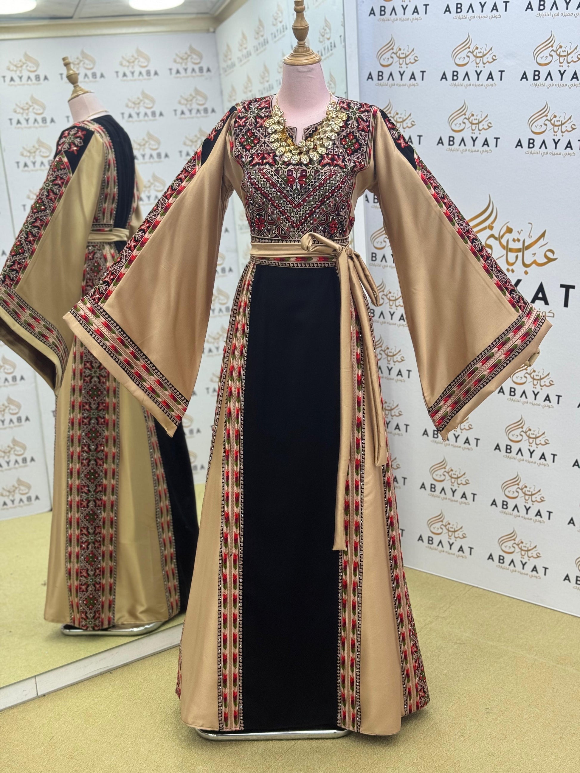 Palestinian Heritage Thobe – Beige & Black Panel Design