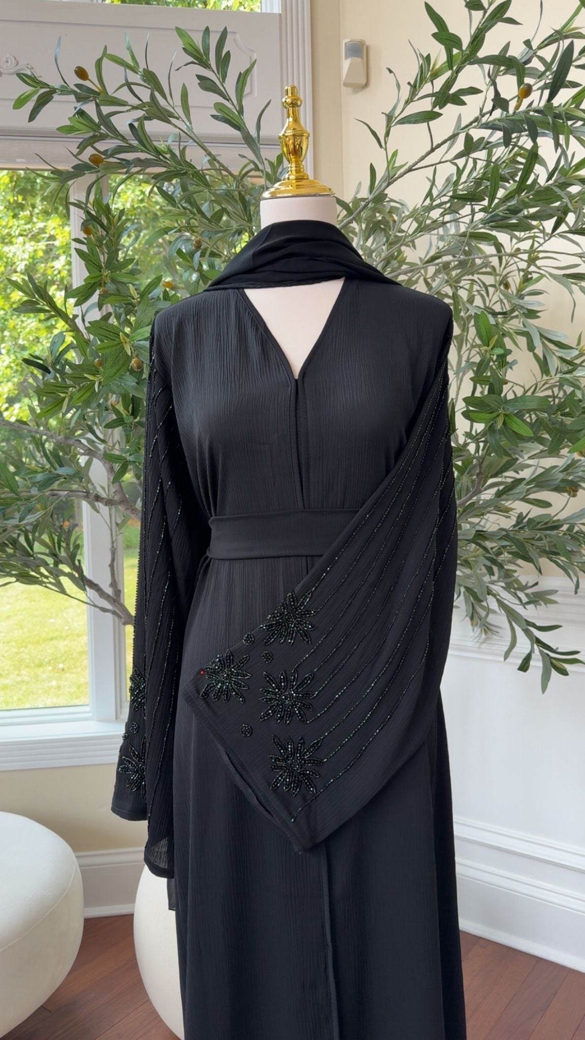 Black Beaded Sleeve Abaya
