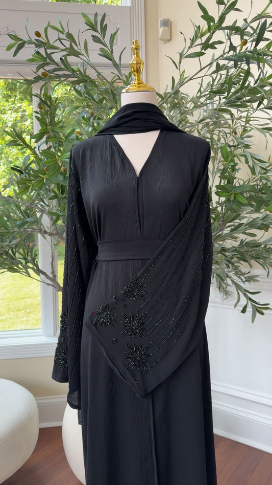 Black Beaded Sleeve Abaya