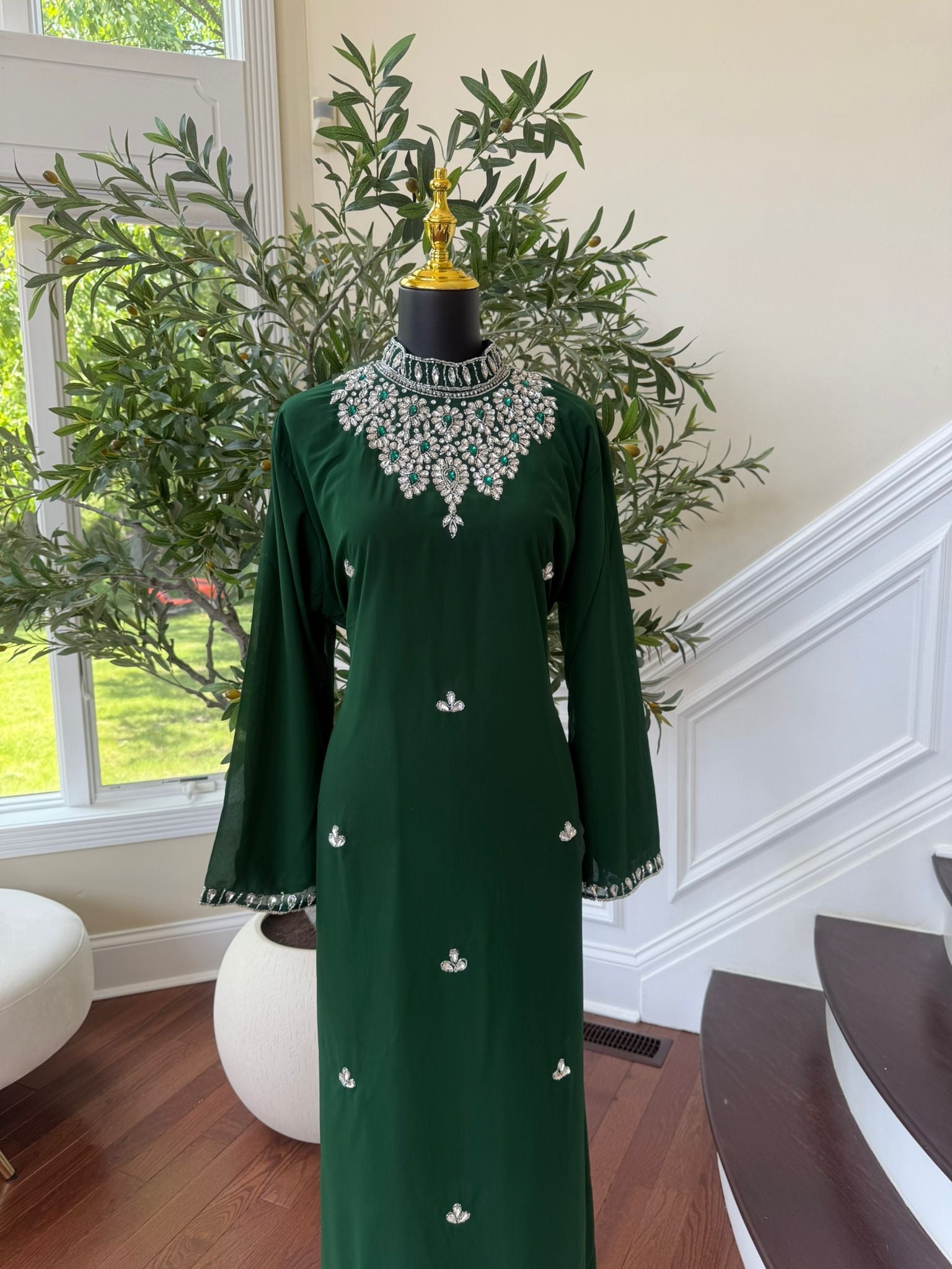 Green Maxi with Sparkling High Neck Detail
