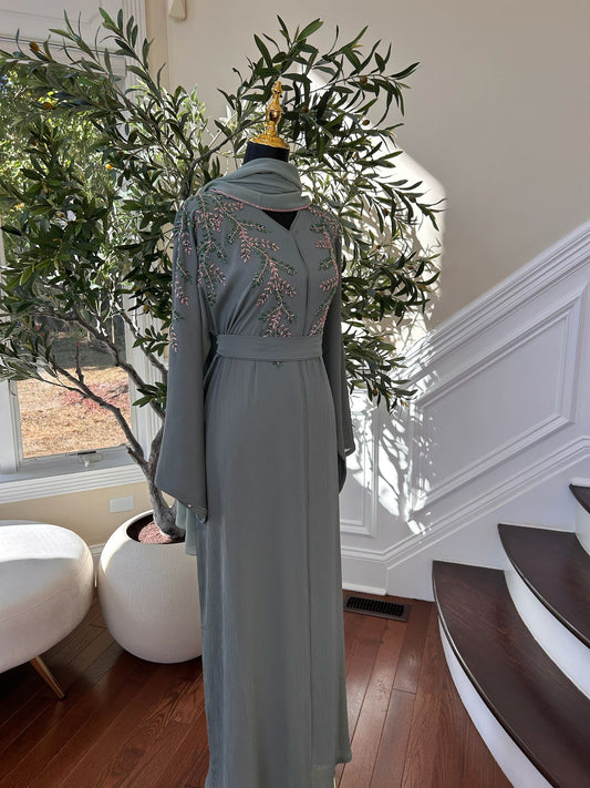 Mint Green Elegance Beaded Charm Abaya