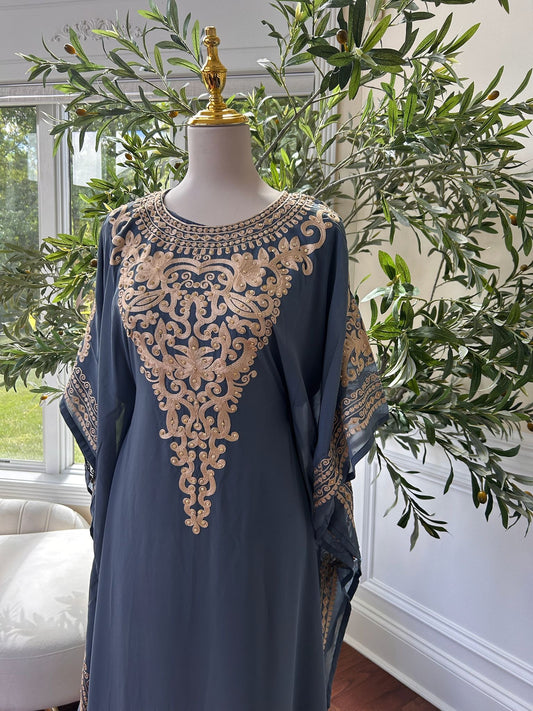 Luxury Golden Grey Kuftan Dress