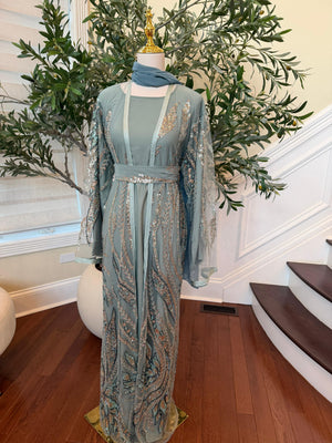 Mint Sequin Two Piece Abaya