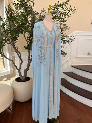 Baby Blue Floral Elegance Kuftan