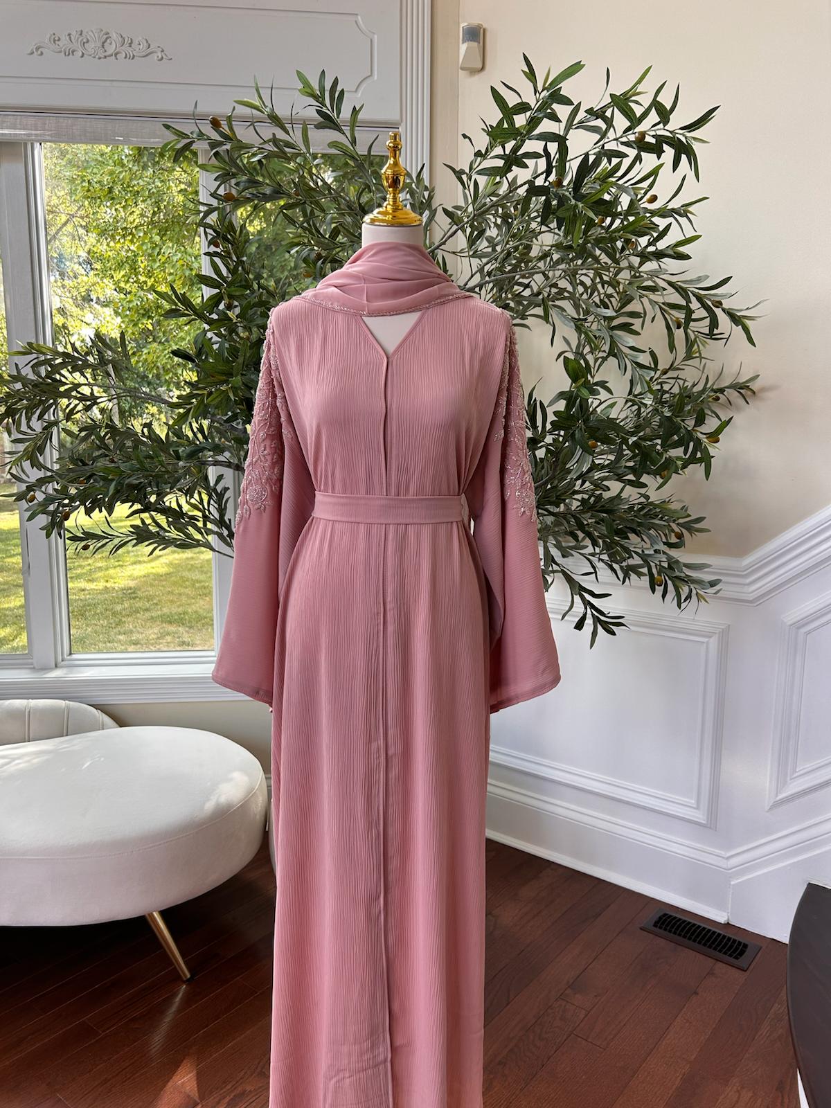 Pink Floral Design Abaya