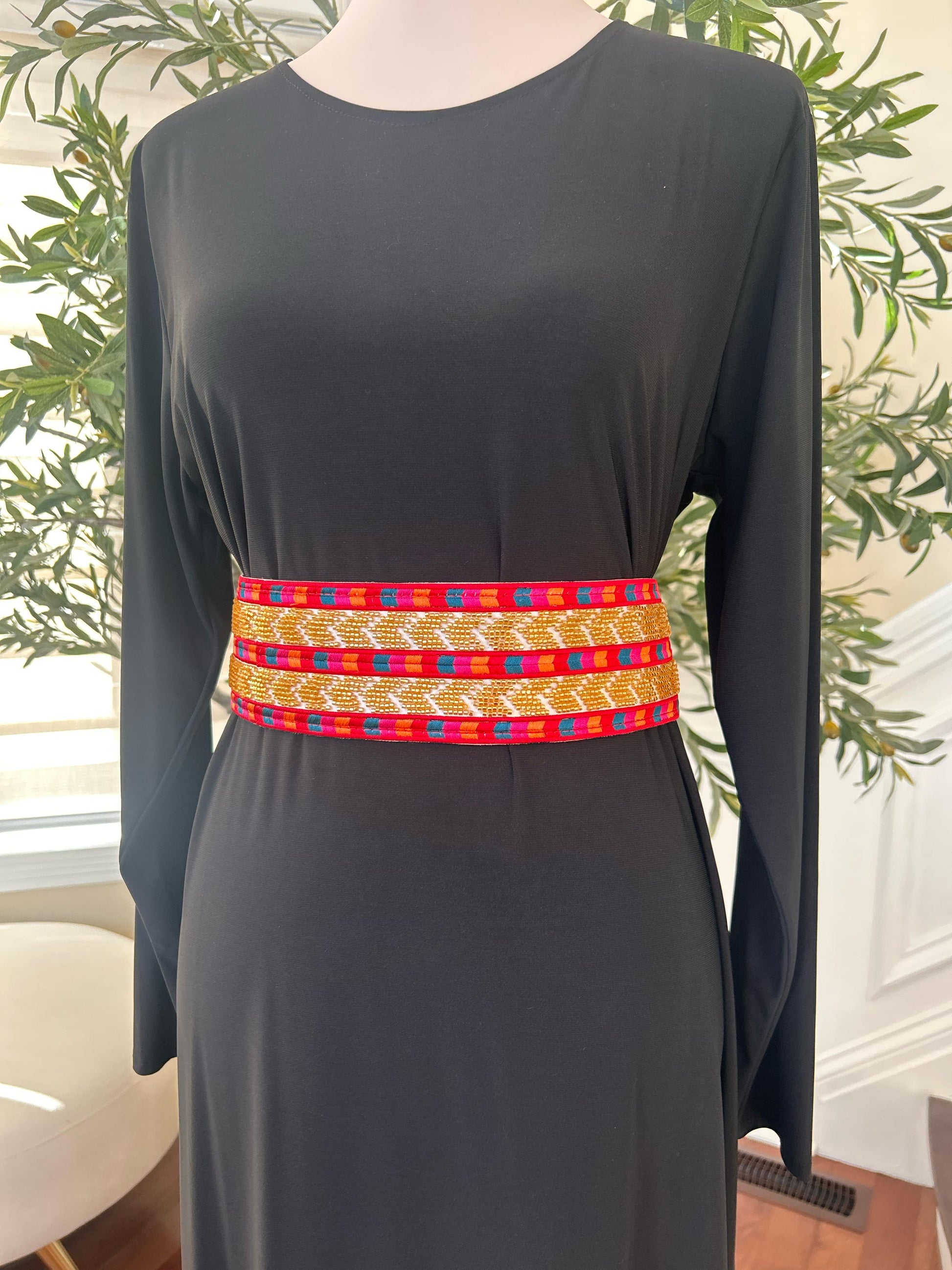 Gold Sabal Kharaz Red Tatreez Thobe Belt