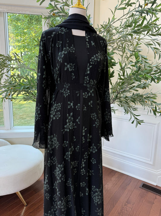 Black Ruffled Shimmer Abaya