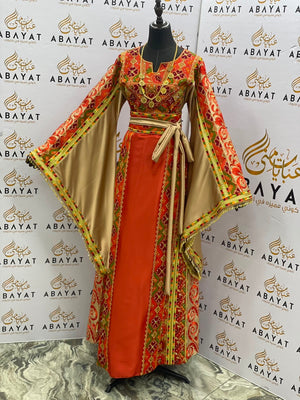 Rust Orange & Gold Palestinian Embroidered Thobe