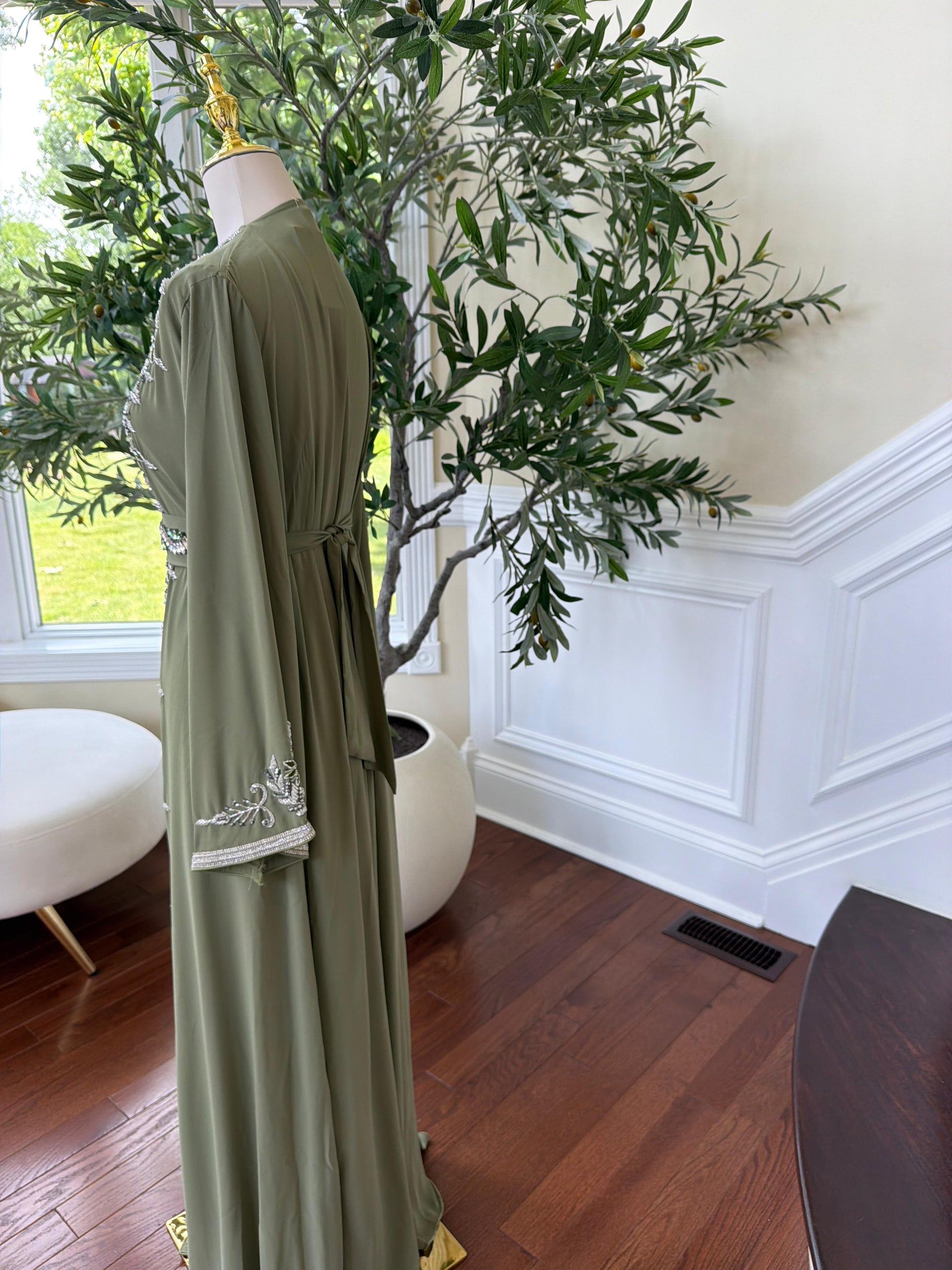Olive Beaded Embroidery Kuftan