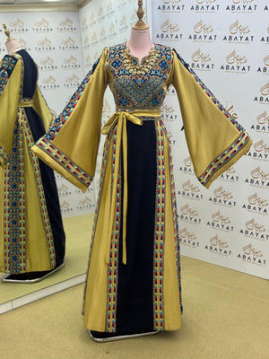 Royal Tatreez Dress – Gold Sleeve Couture
