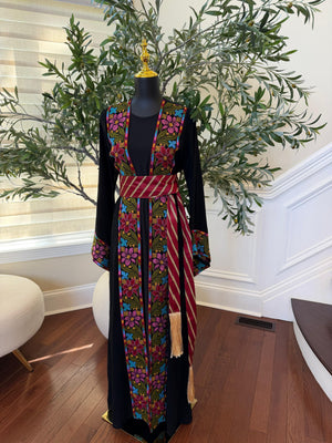 Black Embroidery Tatreez Floral Thobe