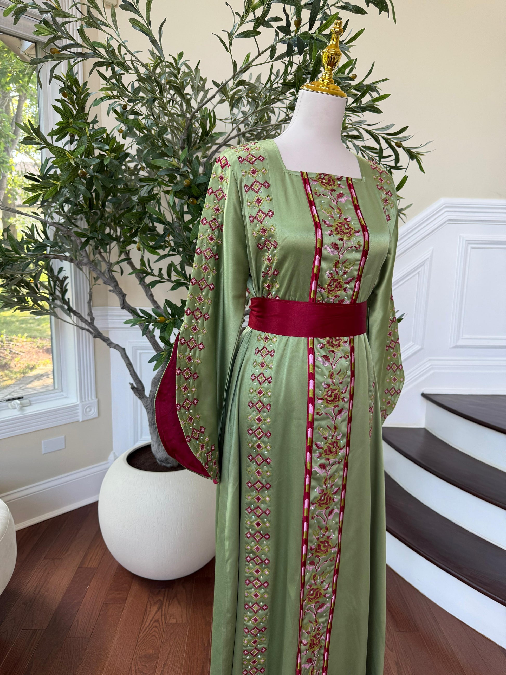 Green Satin Tatreez Thobe