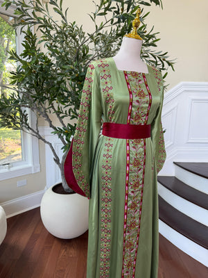 Green Satin Tatreez Thobe