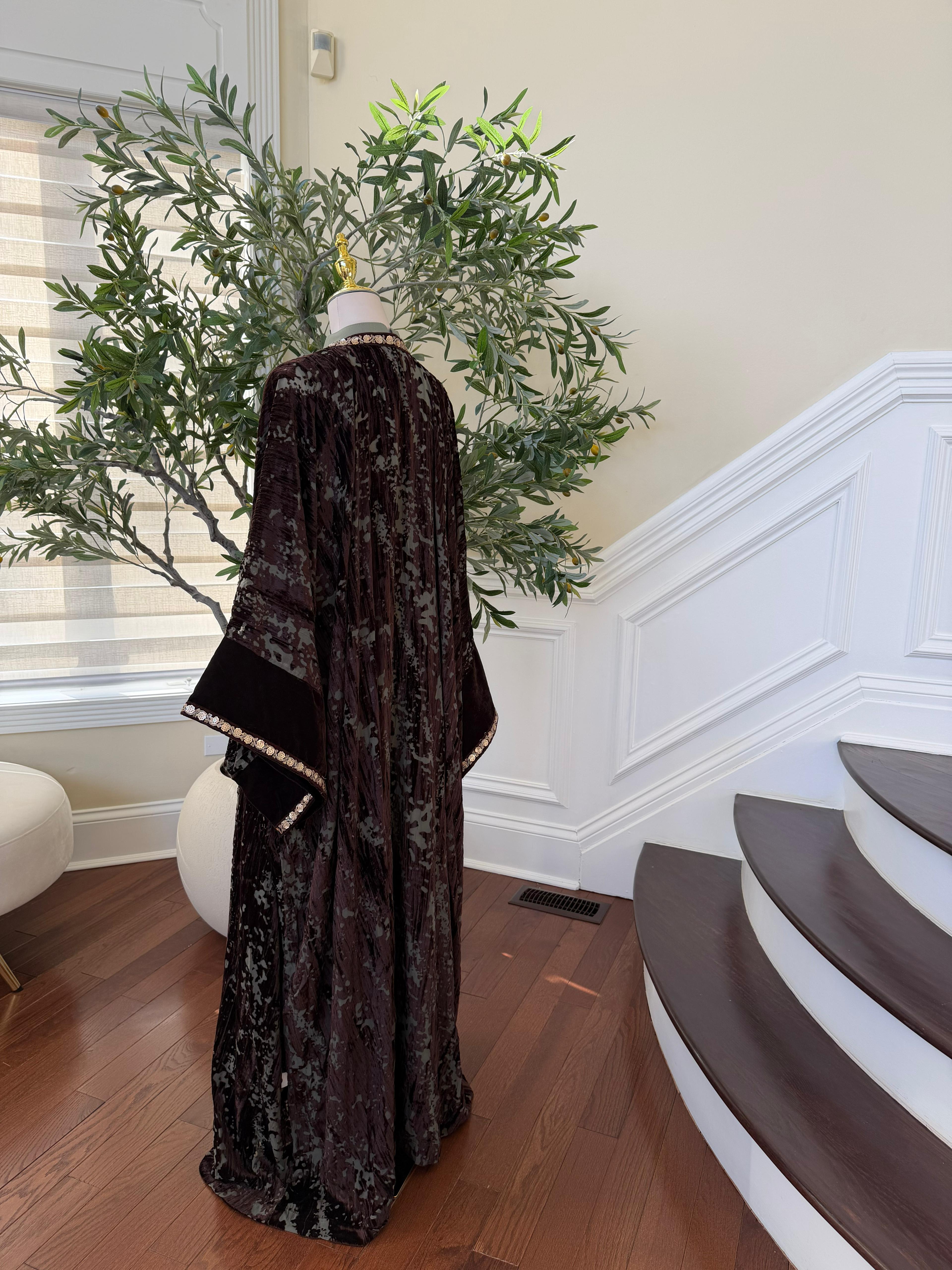 Olive Green Brown Two Piece Abaya