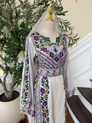 Velvet White Stone Purple Embroidery Thobe
