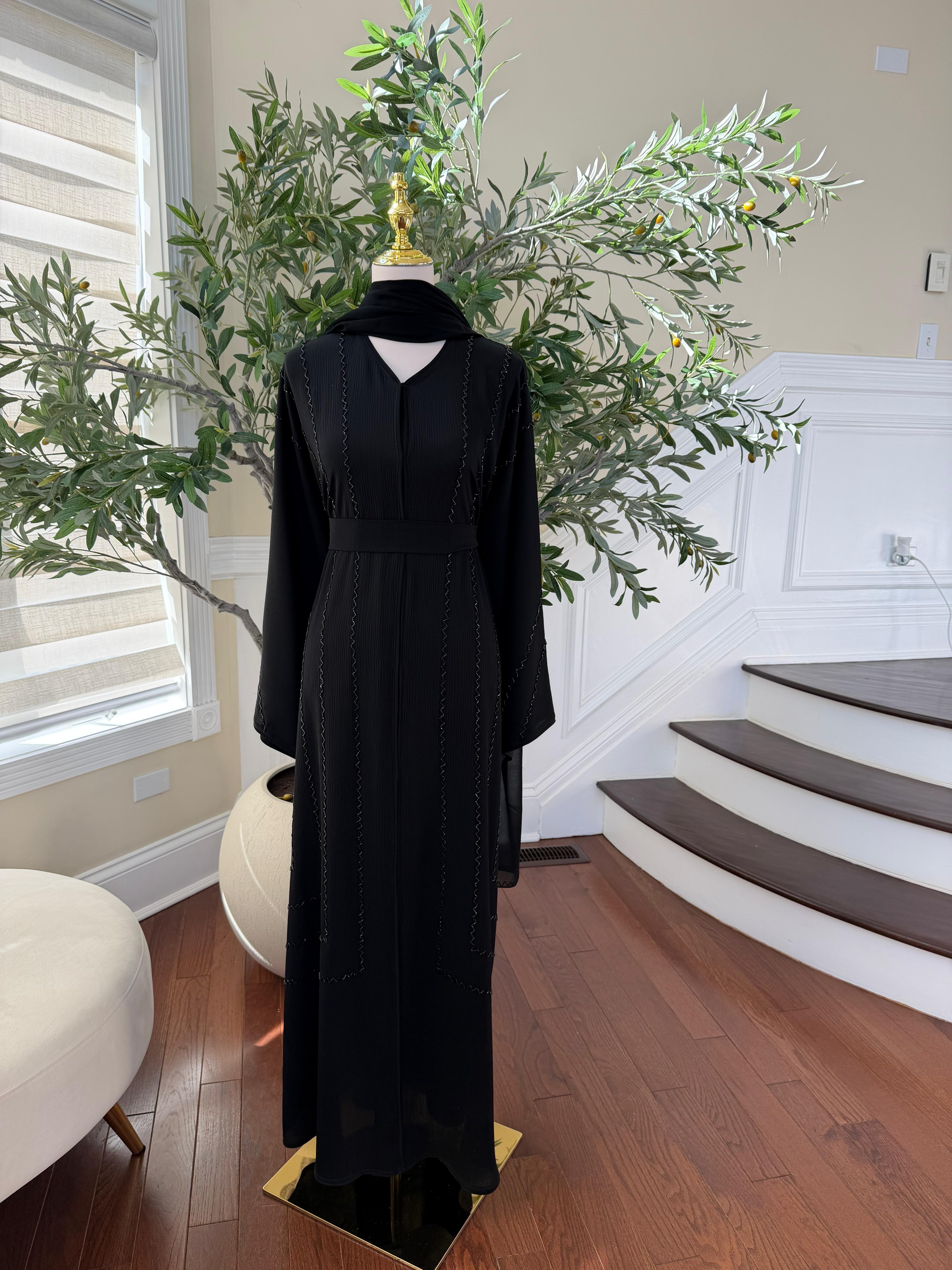 Black Charm Beaded Abaya