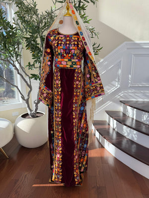 Red Velvet Handmade Embellished Beaded Thobe