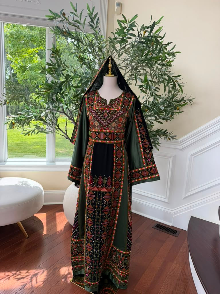 Green Embroidery Tatreez Orange Thobe