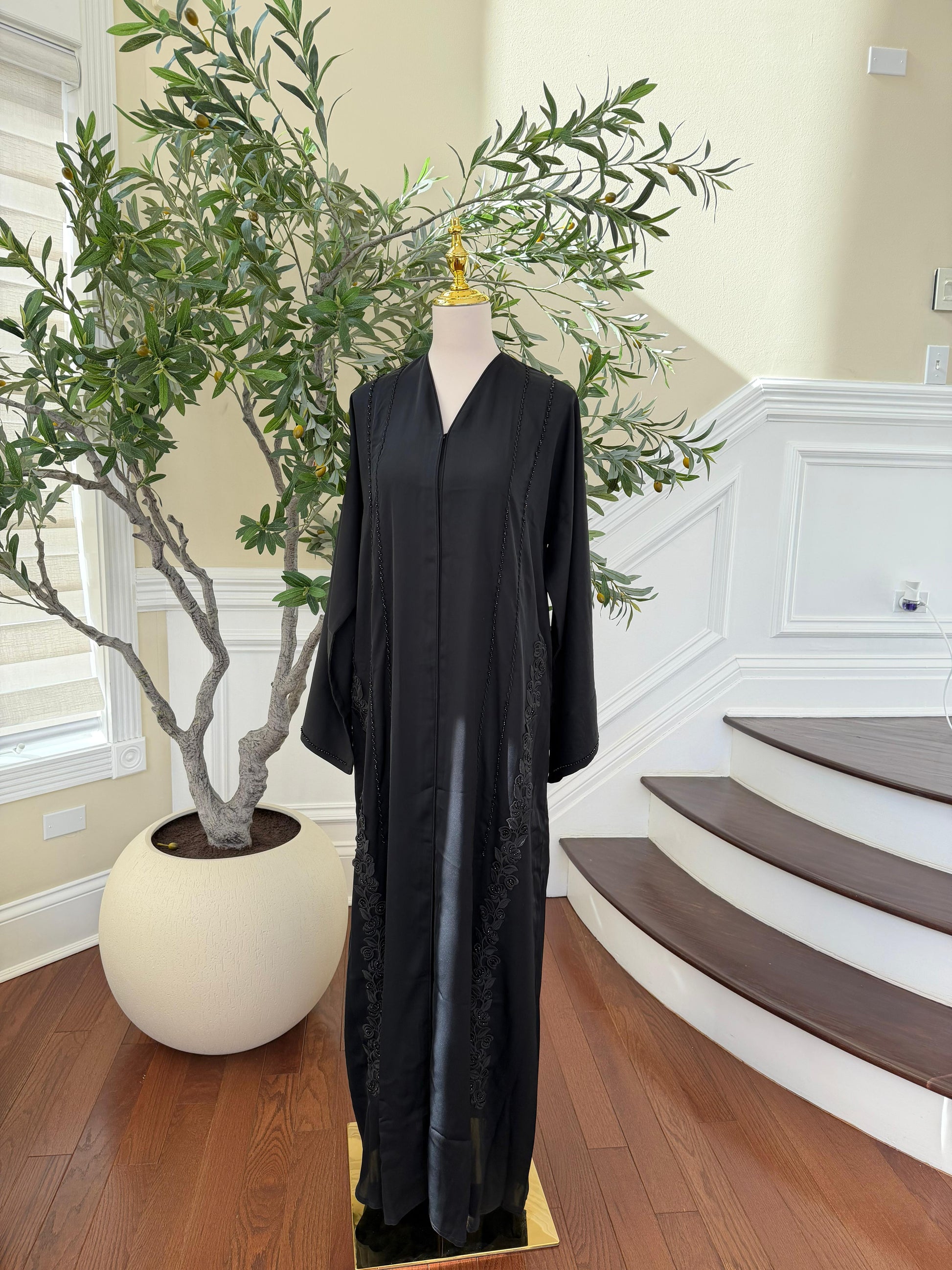 Serene Blossom Black Abaya