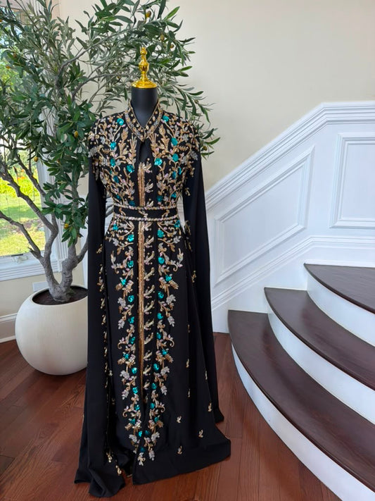 Black Sequin Floral Beaded Kuftan